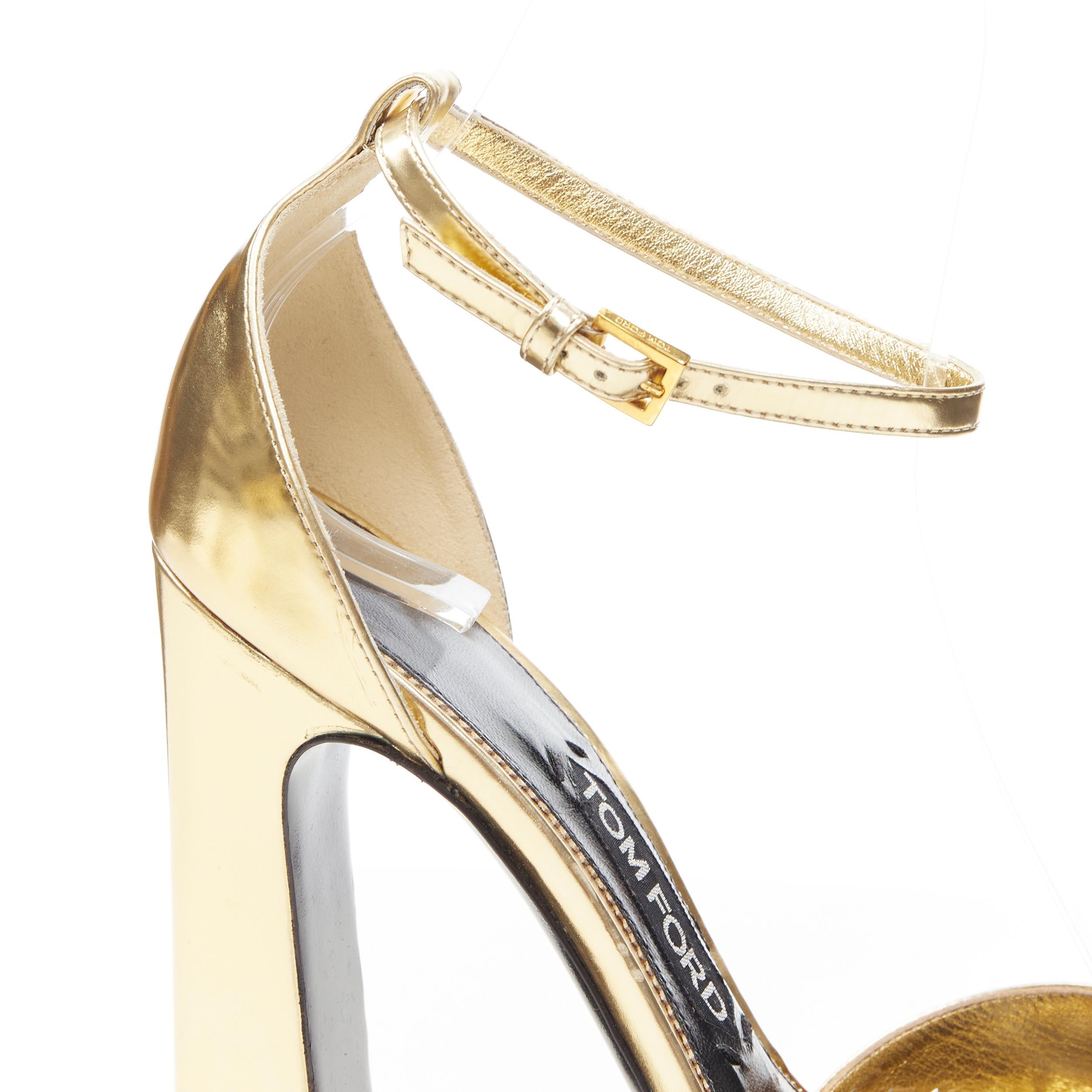 Women's TOM FORD mirrored gold leather open toe platform chunky heel sandal EU39