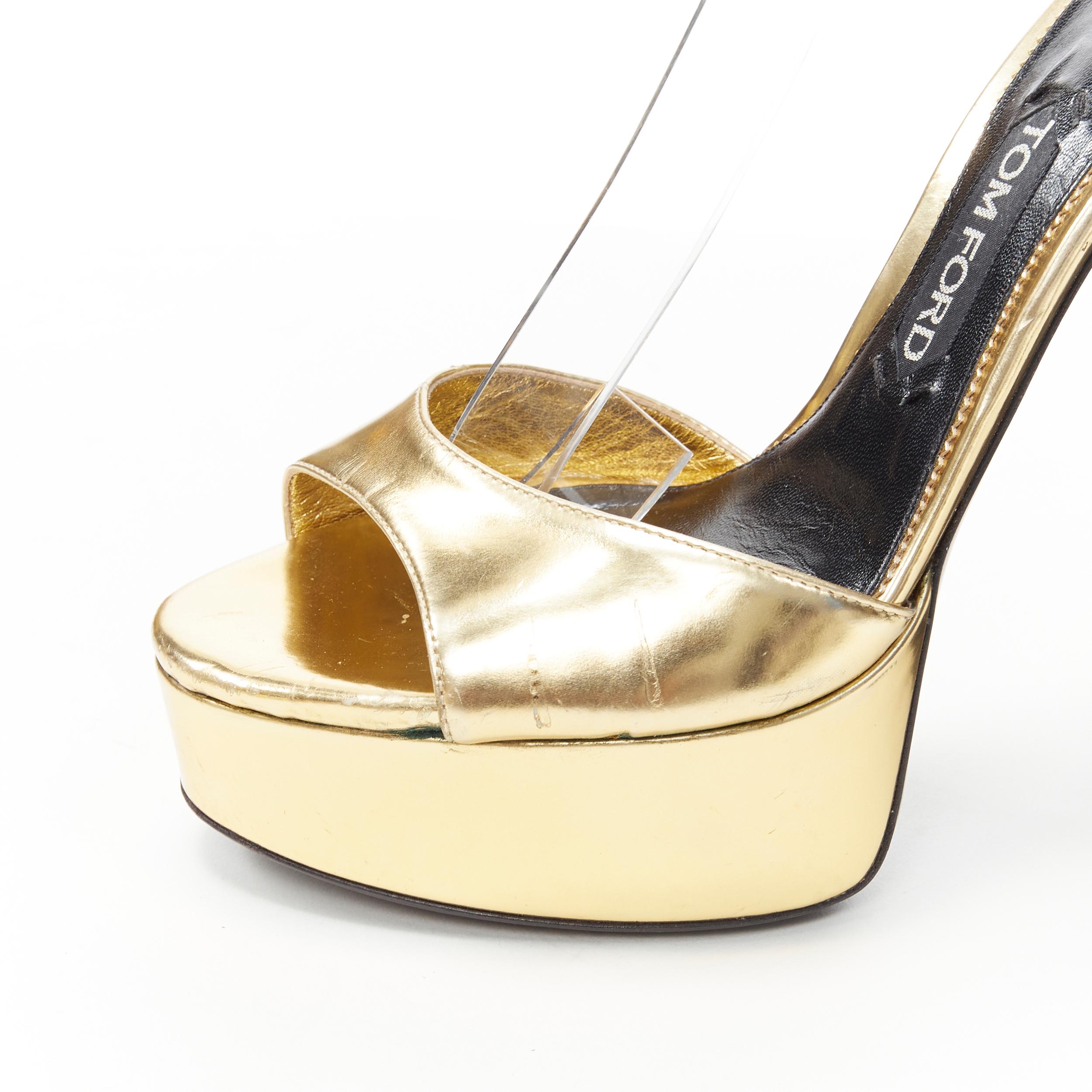 TOM FORD mirrored gold leather open toe platform chunky heel sandal EU39 1