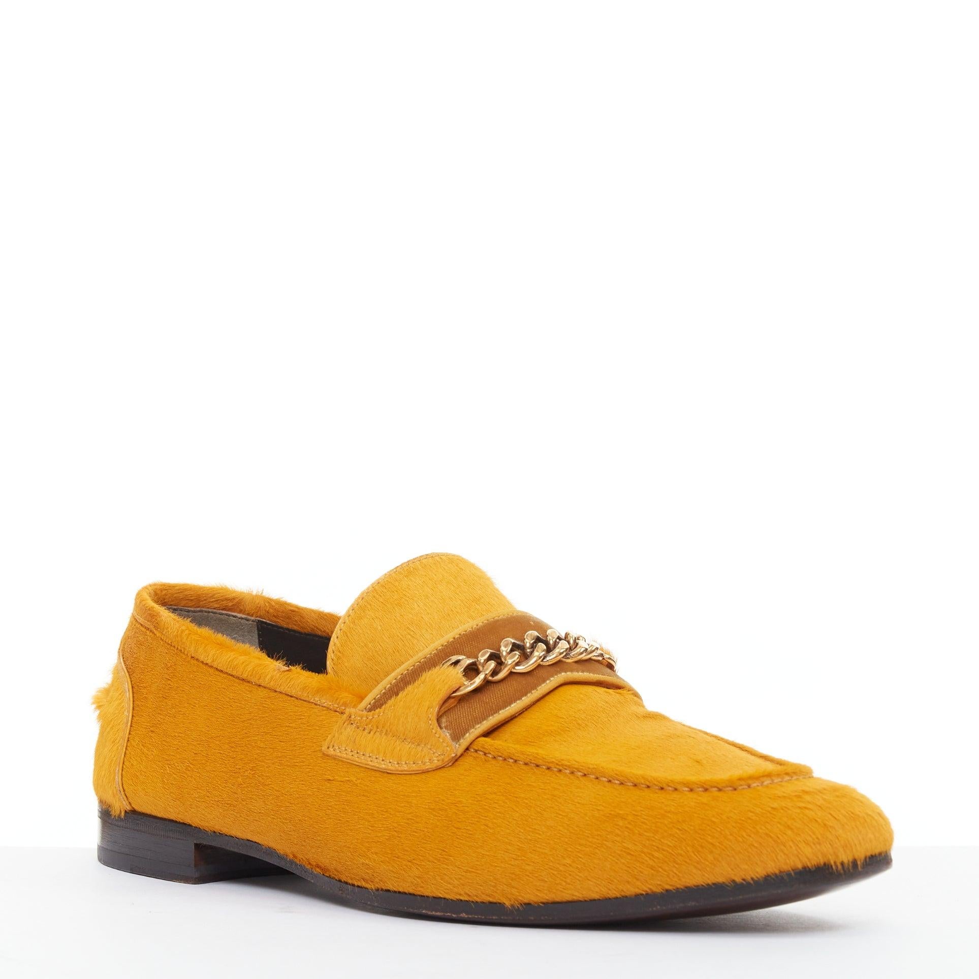 TOM FORD mocasines de terciopelo con cadena dorada y pelo de becerro amarillo mostaza UK8 EU42 Naranja en venta