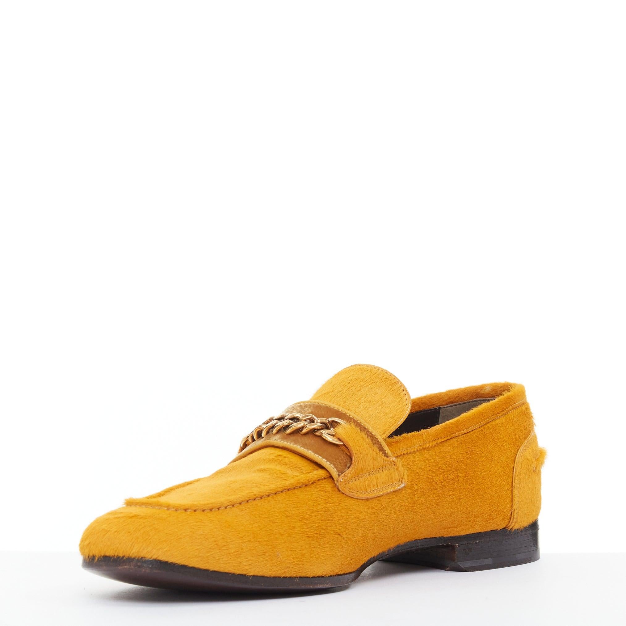 TOM FORD mocasines de terciopelo con cadena dorada y pelo de becerro amarillo mostaza UK8 EU42 en Bueno estado para la venta en Hong Kong, NT