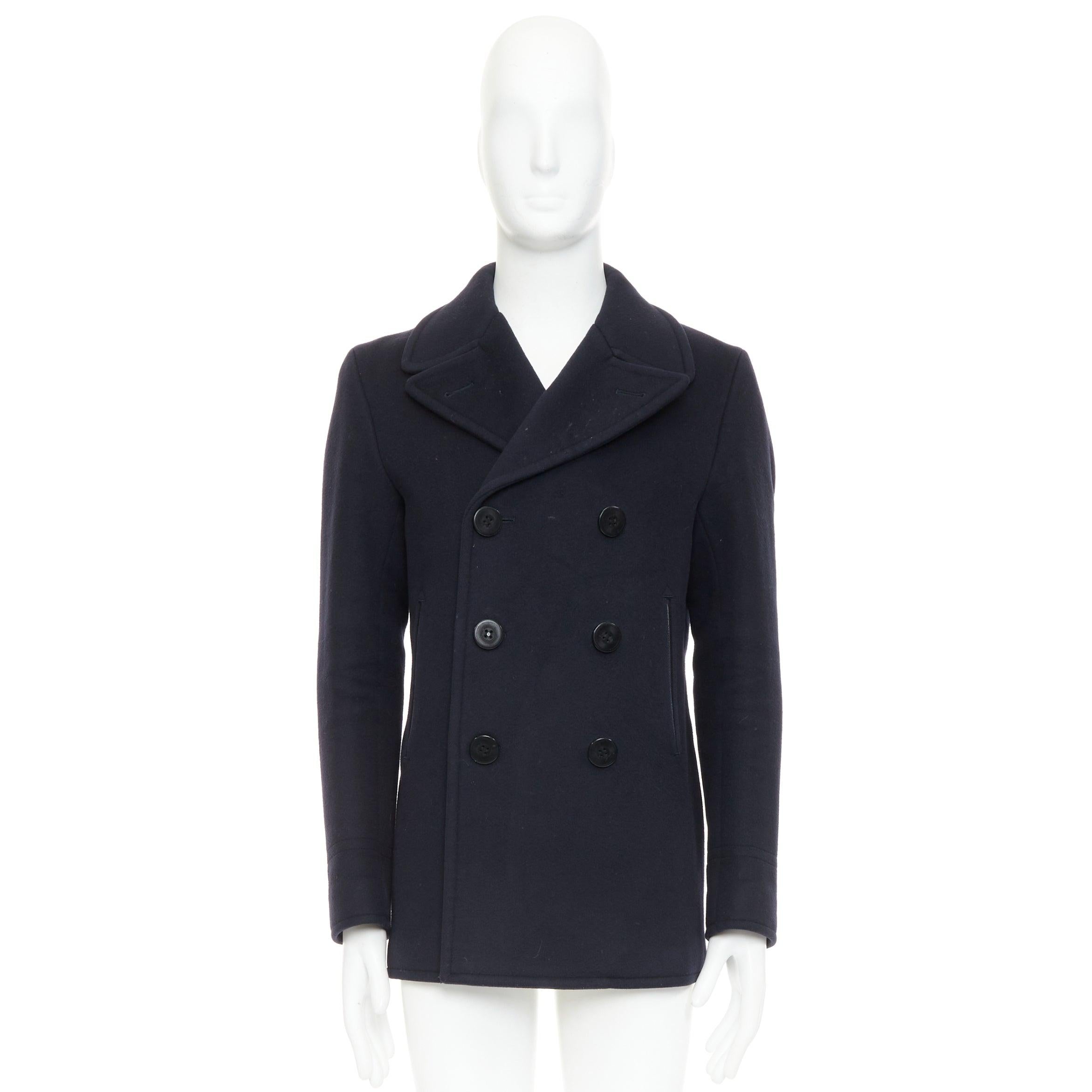 Caban à double boutonnage en cuir 100% laine TOM FORD navy IT48 M en vente 7