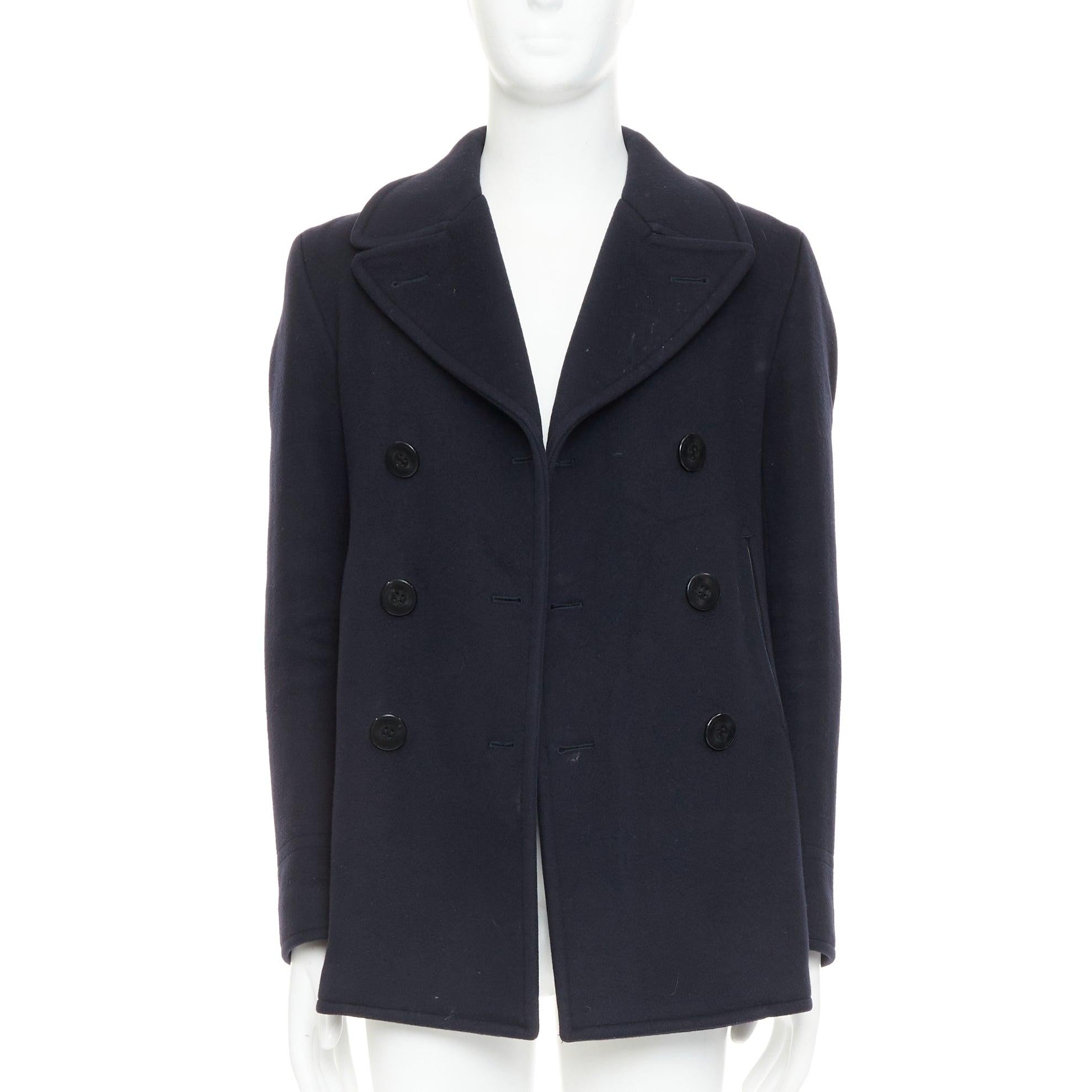 Noir Caban à double boutonnage en cuir 100% laine TOM FORD navy IT48 M en vente