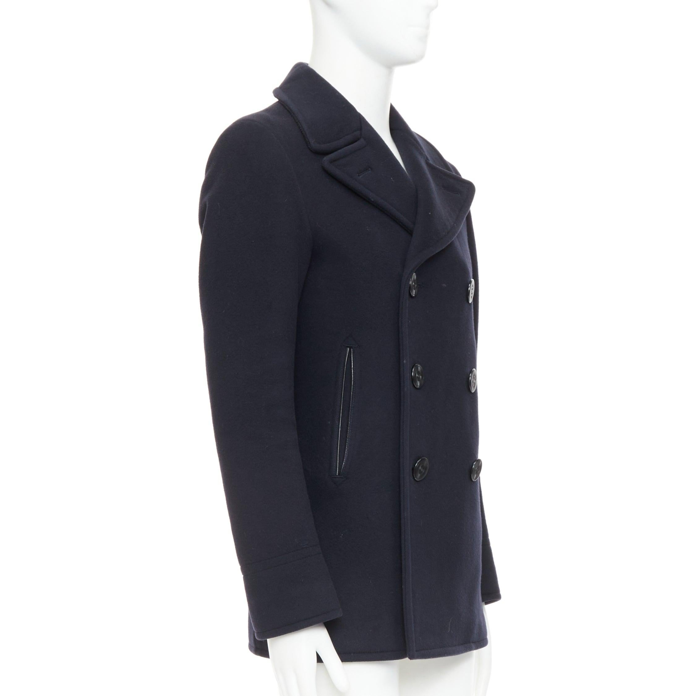 Caban à double boutonnage en cuir 100% laine TOM FORD navy IT48 M État moyen - En vente à Hong Kong, NT