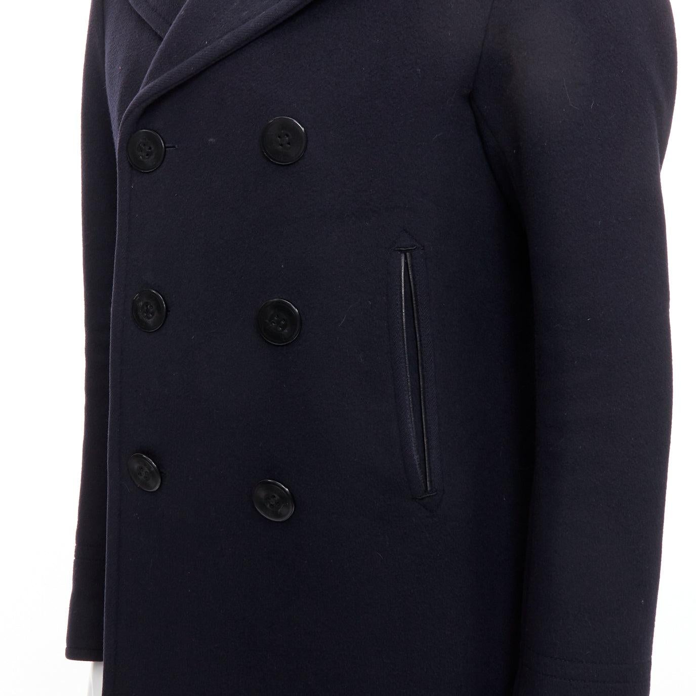 Caban à double boutonnage en cuir 100% laine TOM FORD navy IT48 M en vente 3