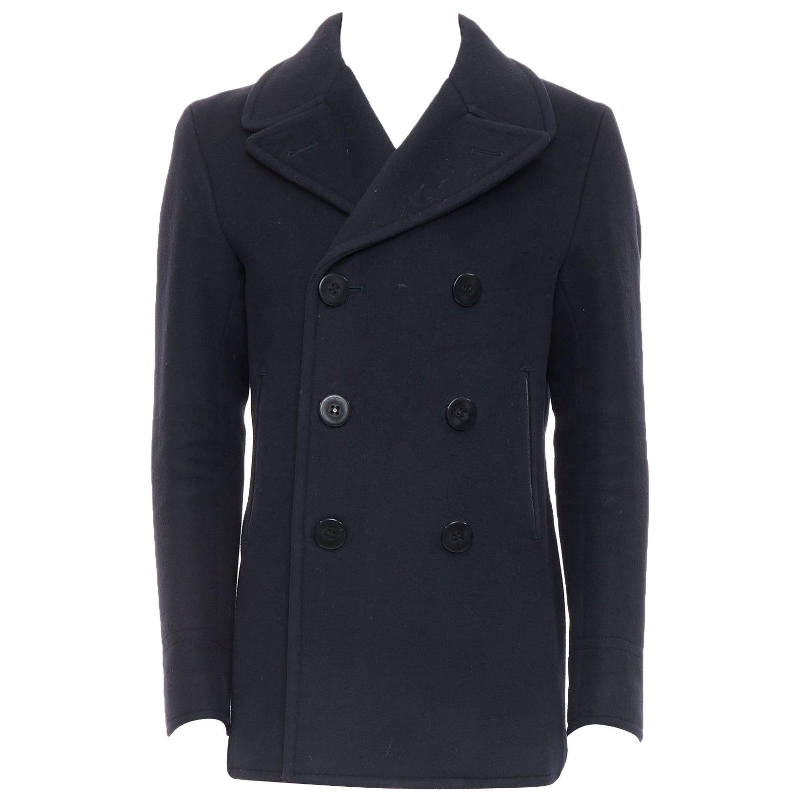Caban à double boutonnage en cuir 100% laine TOM FORD navy IT48 M en vente