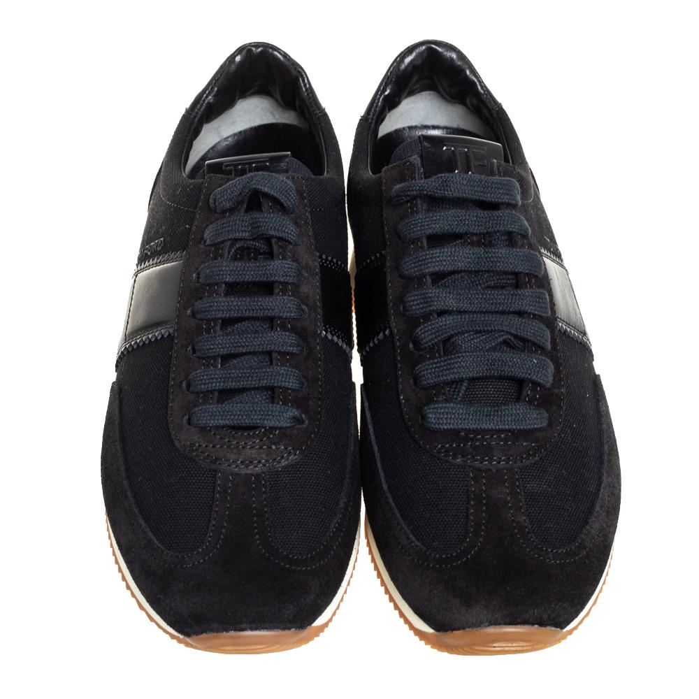 Tom Ford Navy Blue/Black Canvas And Suede Low Top Sneakers Size 41 In Excellent Condition In Dubai, Al Qouz 2