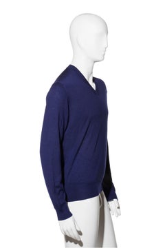 Tom Ford Navy Blue Cashmere-Silk V-Neck Sweater, Men’s Knitwear, Made in Italy
