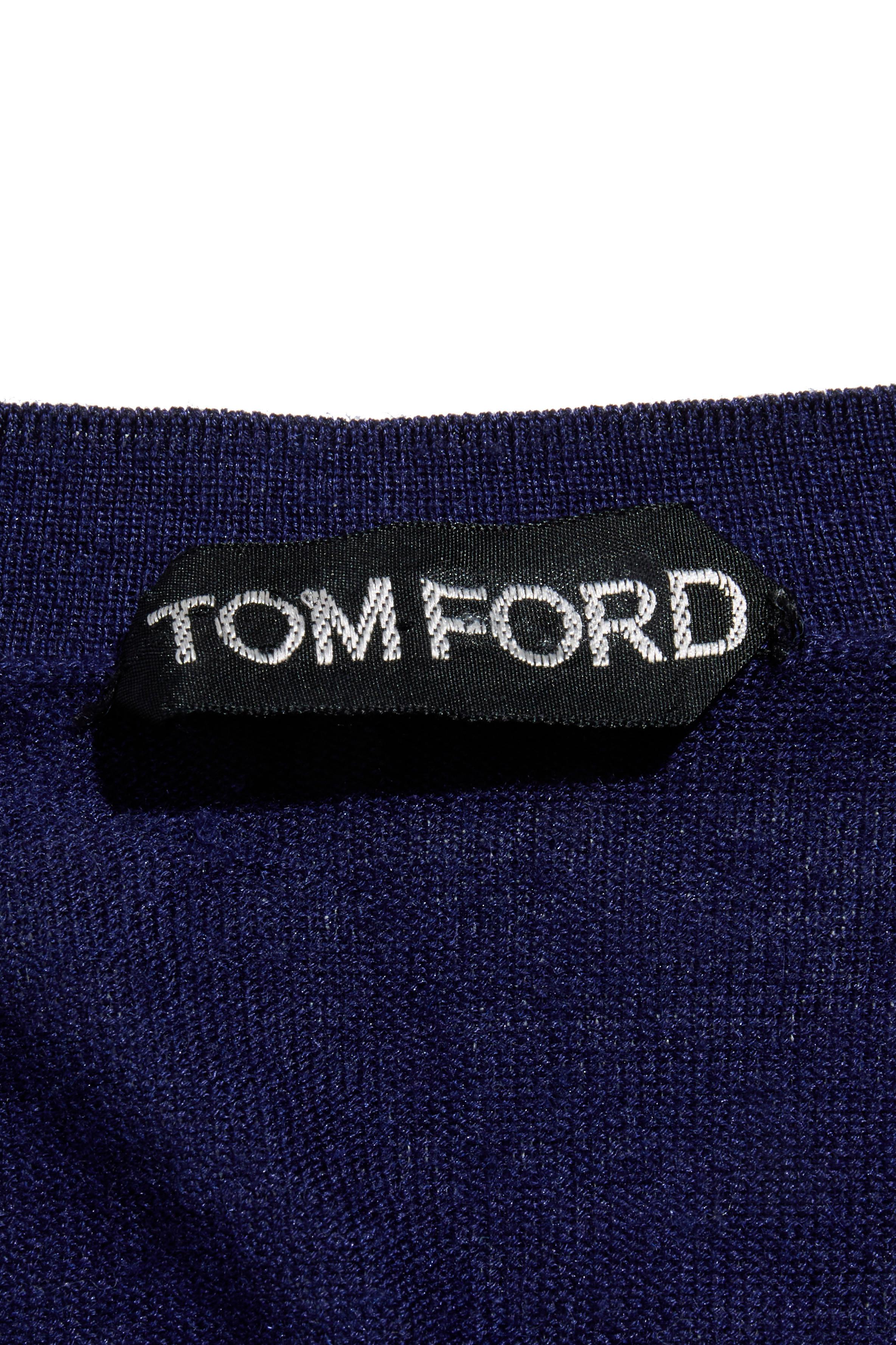 Tom Ford Maglione con scollo a V in cashmere e seta blu navy, Maglieria da uomo, Made in Italy in vendita 2