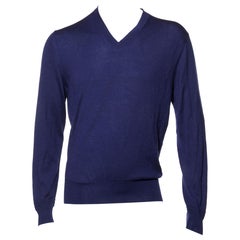 Tom Ford Navy Blue Cashmere-Silk V-Neck Sweater, Tricots pour hommes, Made in Italy