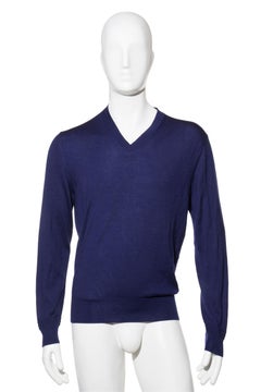 Tom Ford Navy Blue Cashmere-Silk V-Neck Sweater, Tricots pour hommes, Made in Italy