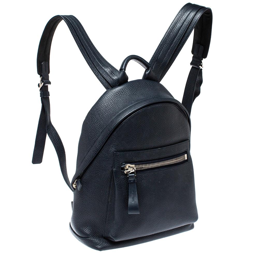 navy blue leather backpack