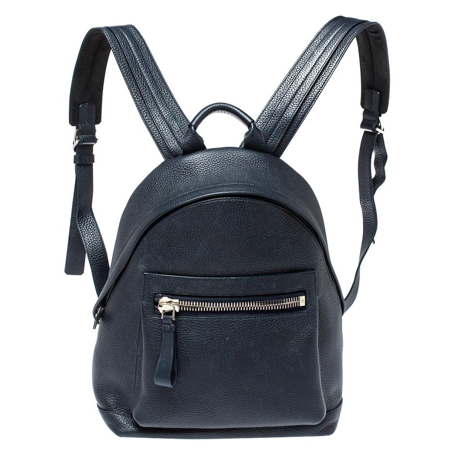 Tom Ford Navy Blue Leather Buckley Backpack