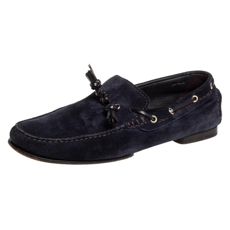 Classic Navy Blue Suede Driving Loafers
