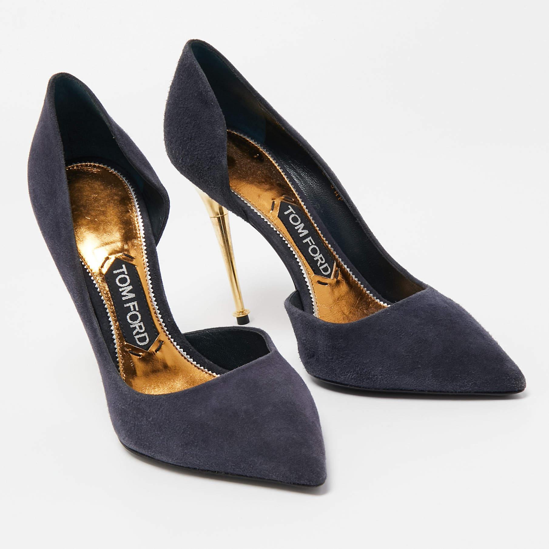 Women's Tom Ford  Navy Blue Suede Pointed Toe Dorsay Pumps Size 38.5