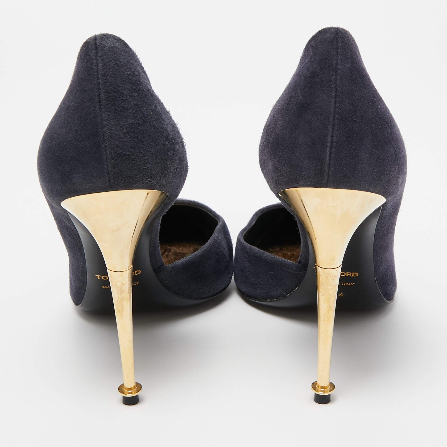 Tom Ford  Navy Blue Suede Pointed Toe Dorsay Pumps Size 38.5 1