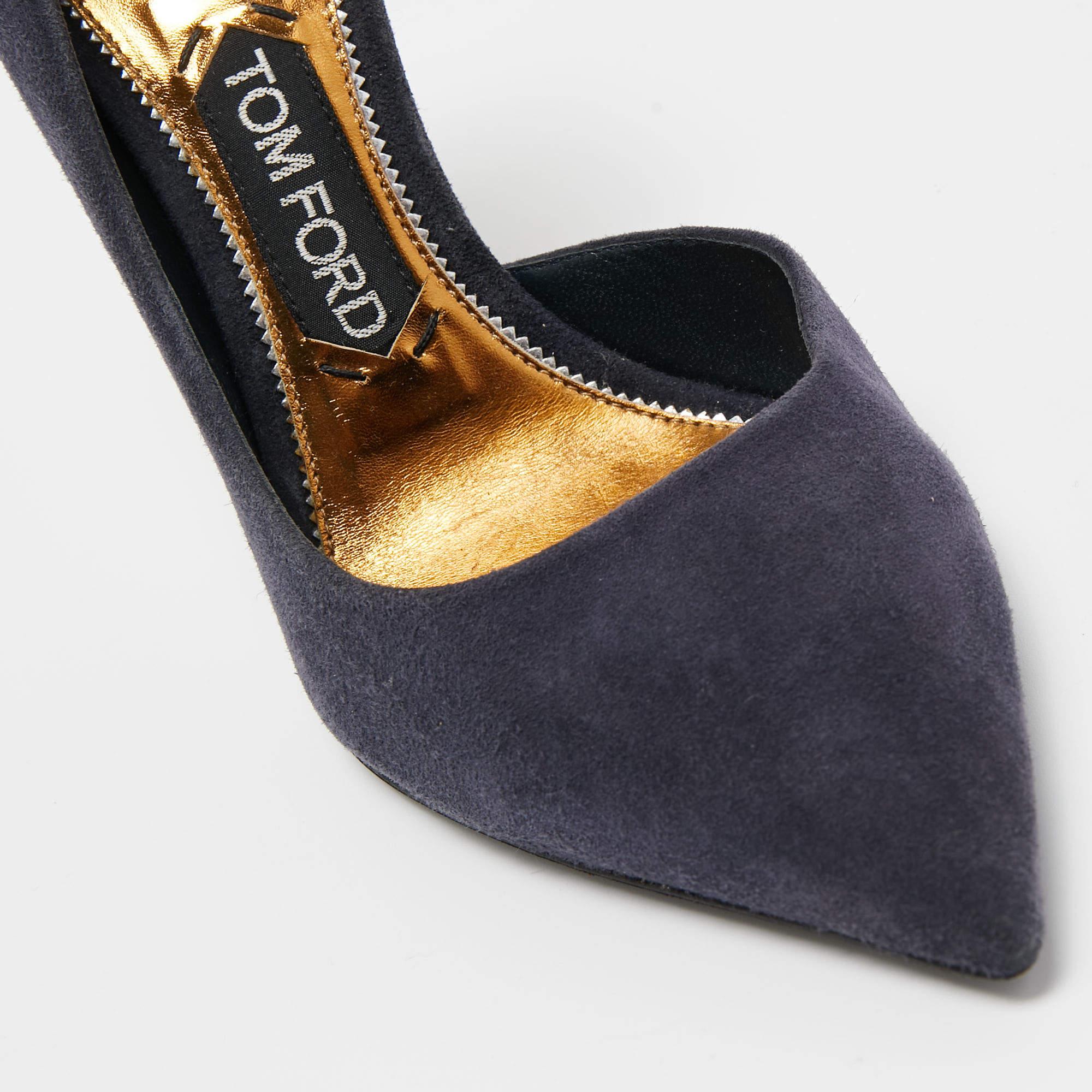 Tom Ford  Navy Blue Suede Pointed Toe Dorsay Pumps Size 38.5 3