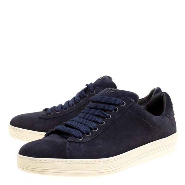 Tom Ford Navy Blue Suede Russell Sneakers Size 40.5 For Sale at 1stDibs
