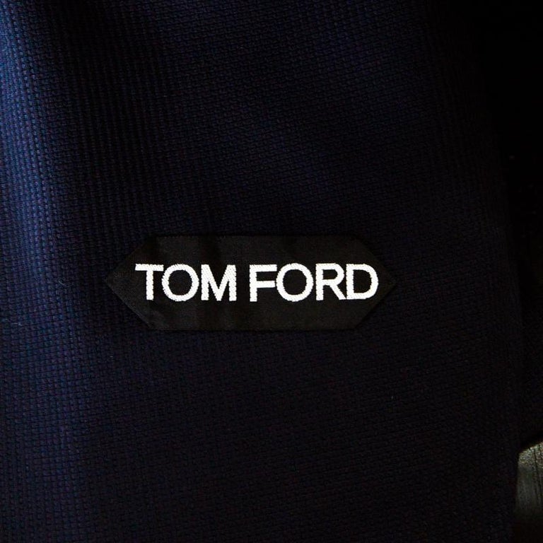 Tom Ford Navy Blue Waffle Textured Cotton Canvas Buckley Jacket L at ...