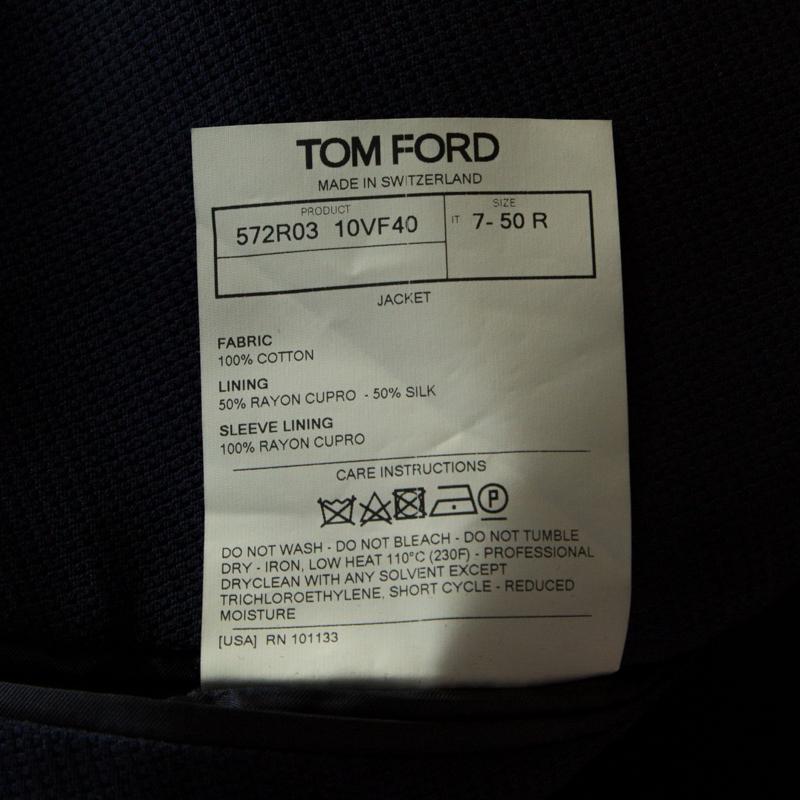 Tom Ford Navy Blue Waffle Textured Cotton Canvas Buckley Jacket L In Good Condition In Dubai, Al Qouz 2