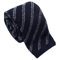 Tom Ford Navy Cashmere Striped Knit Square Tie
