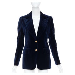 TOM FORD Blazer aus marineblauem Baumwollsamt mit goldenen Knöpfen und breitem Spitzrevers, IT38 XS