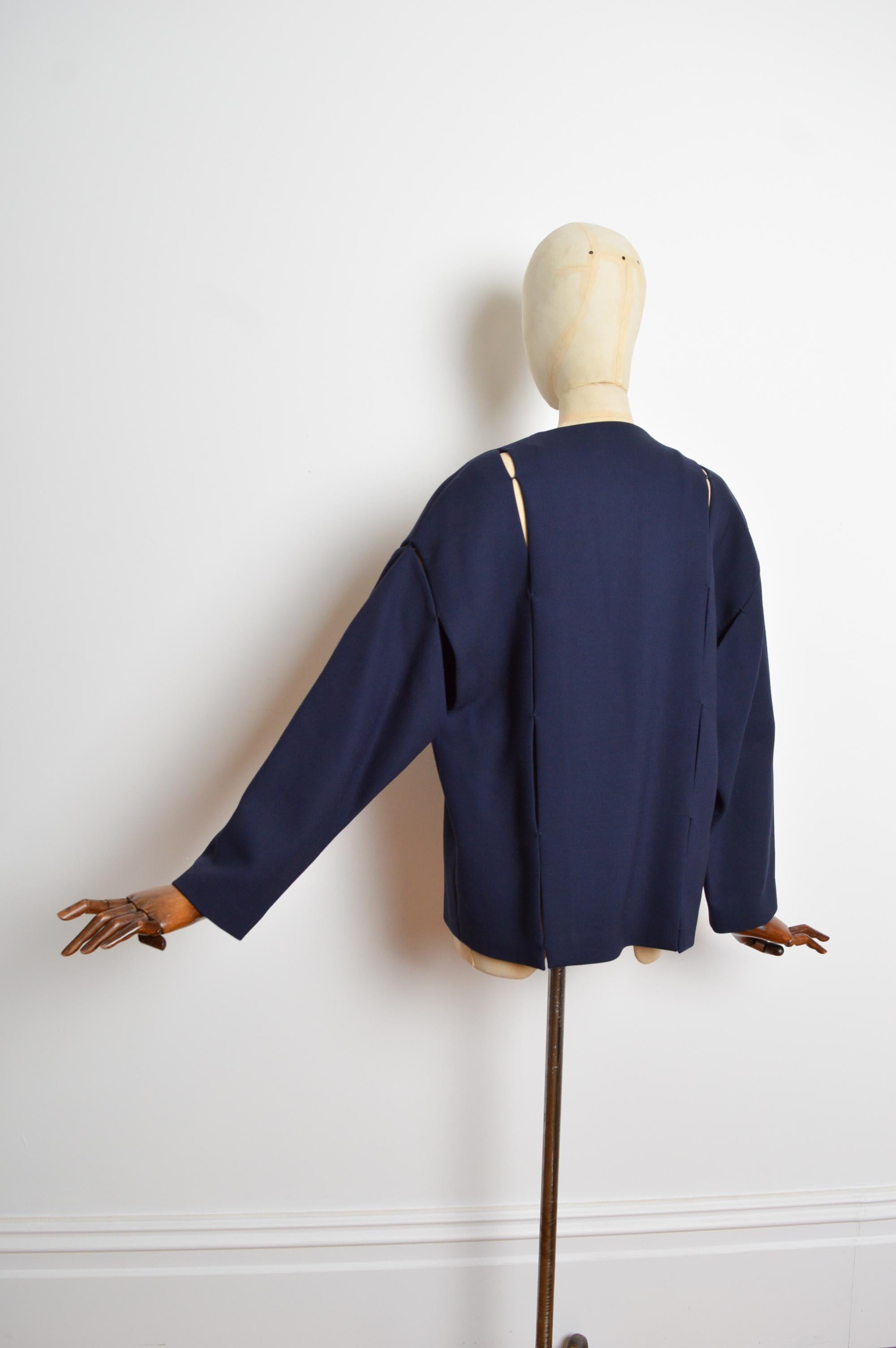 TOM FORD Navy Midnight blue Structured Collarless Cocoon Jacket For Sale 7