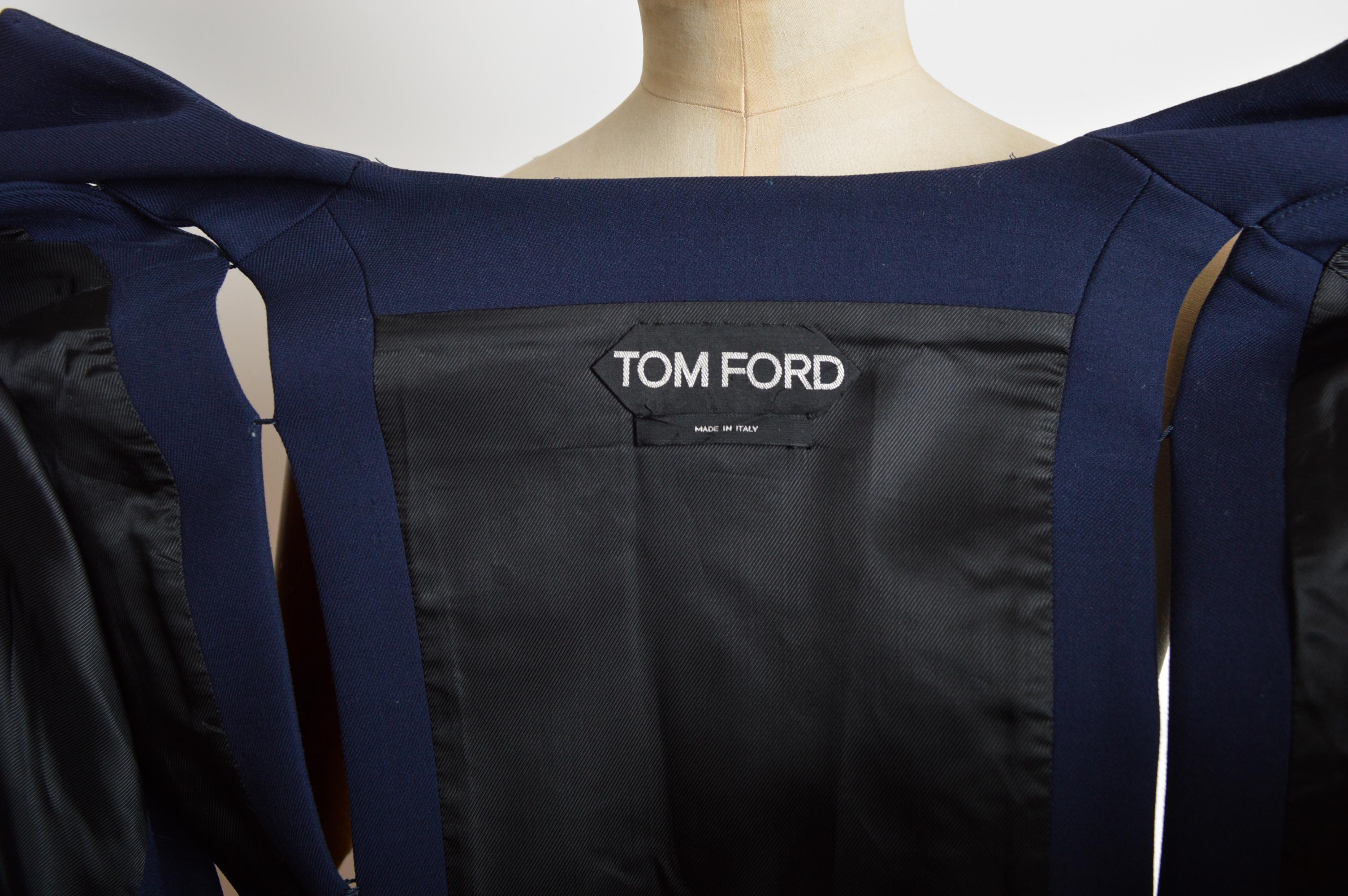 TOM FORD Navy Midnight blue Structured Collarless Cocoon Jacket For Sale 8