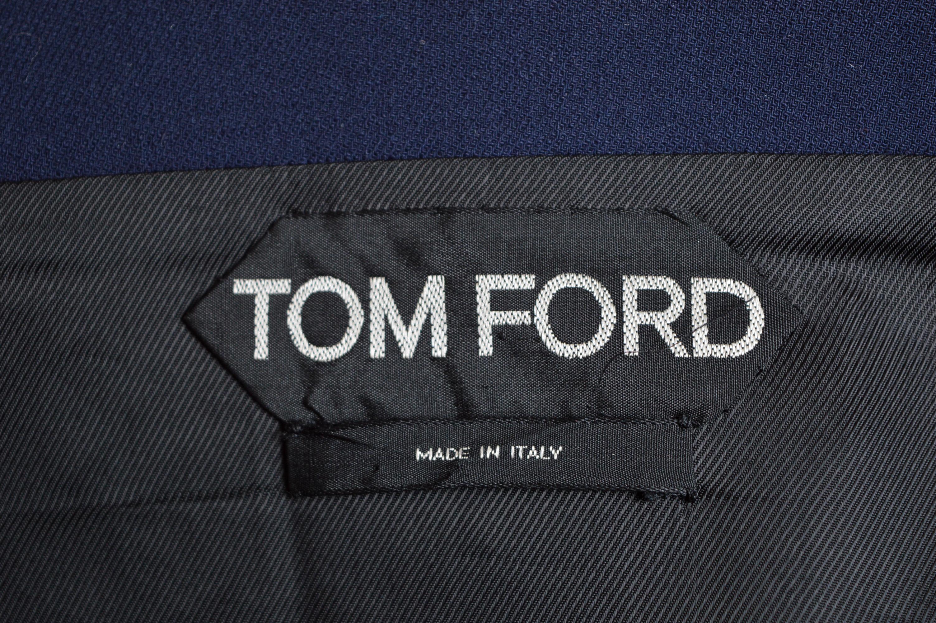 TOM FORD Navy Midnight blue Structured Collarless Cocoon Jacket For Sale 1