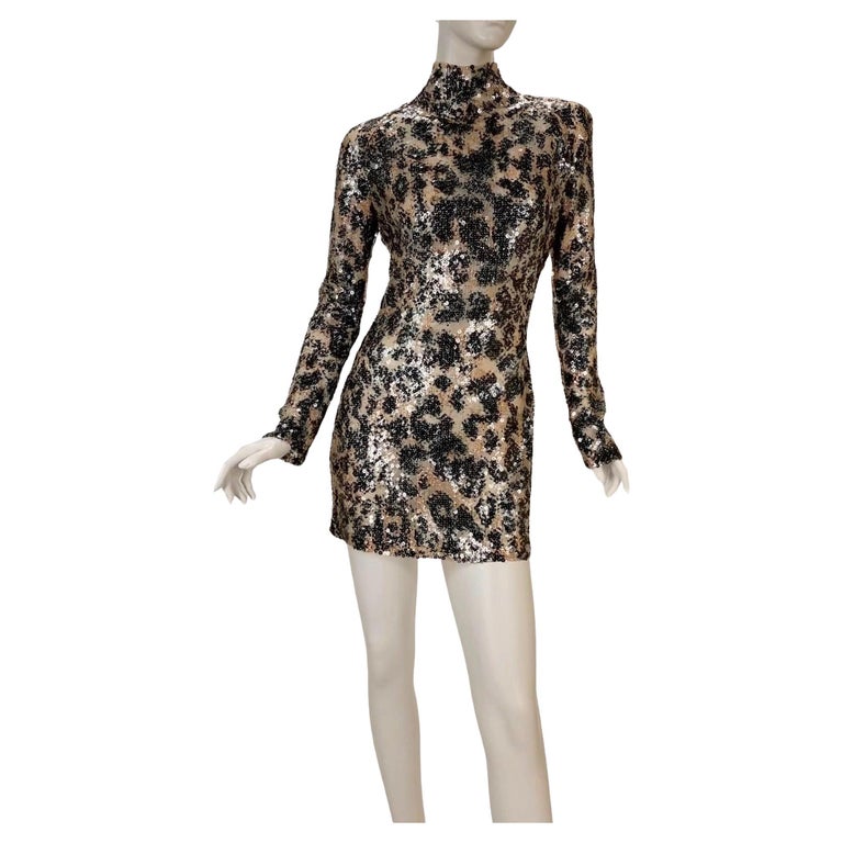 TOM FORD Nude Colored Leopard Print Hand Embroidered Sequined Lace Mini  Dress 4 at 1stDibs