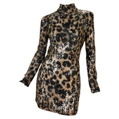 TOM FORD NUDE COLORED LEOPARD PRINTED HAND EMBROIDERED SEQUINED LACE DRESS sz 4