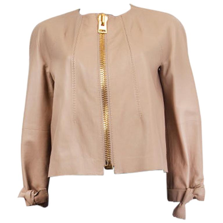 TOM FORD nude pink LEATHER CROPPED Jacket S For Sale