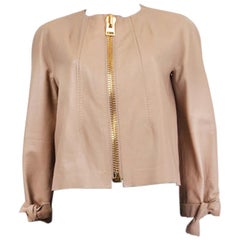 TOM FORD - Veste en cuir rose nude à capuche S