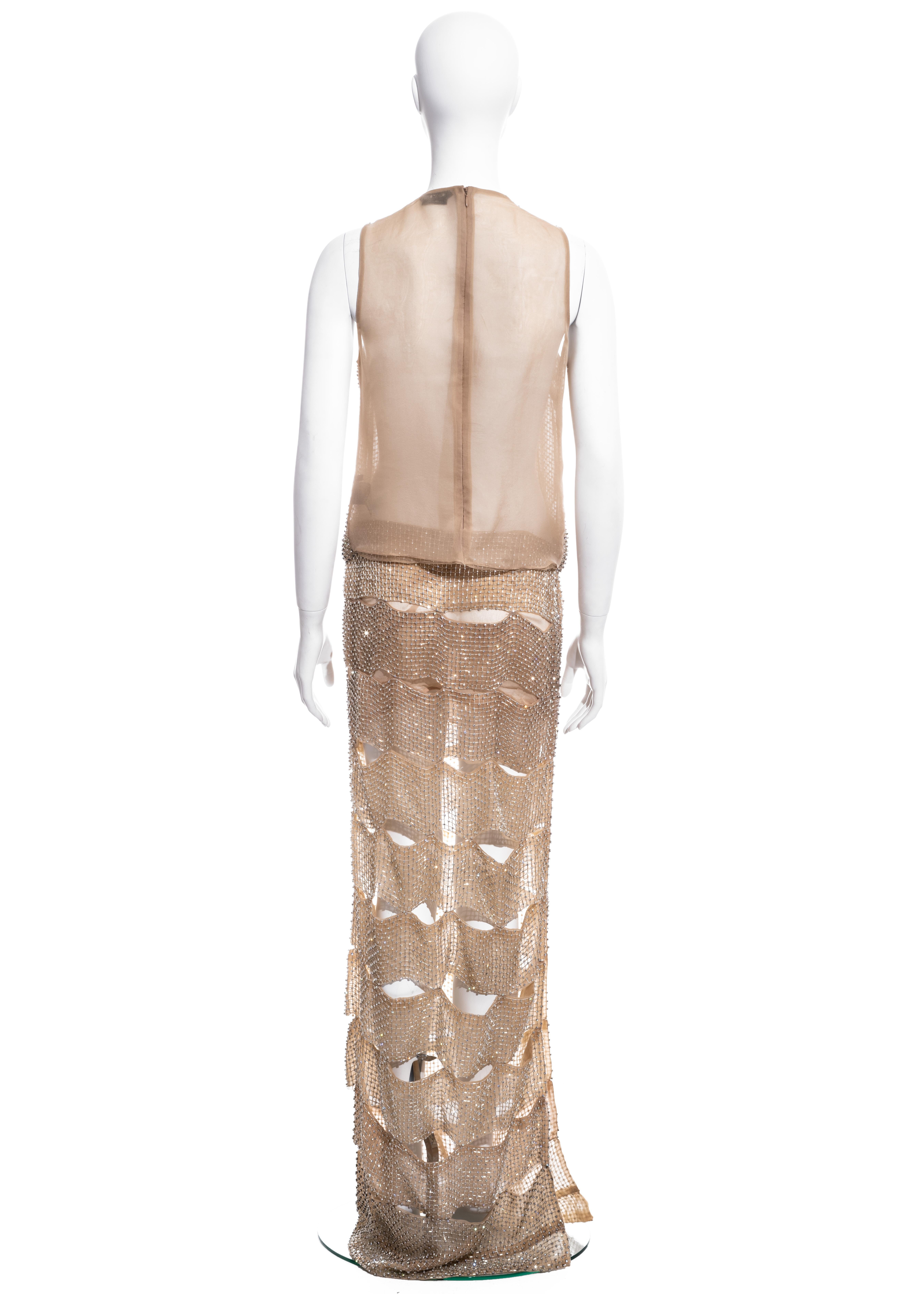 Tom Ford nude silk organza evening dress in a lattice of glass beads, ss 2013 In Excellent Condition In London, GB