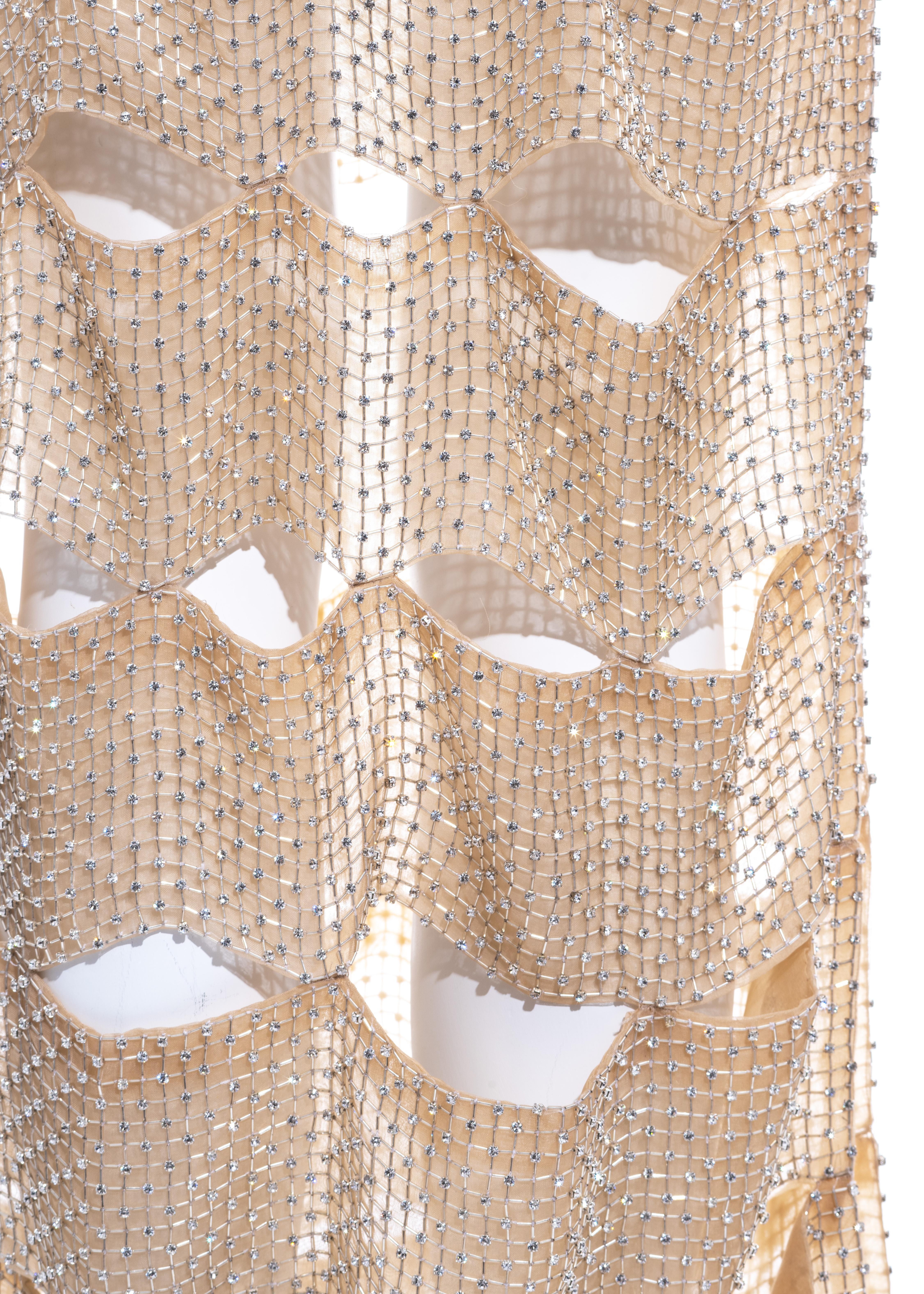 Women's Tom Ford nude silk organza evening dress in a lattice of glass beads, ss 2013