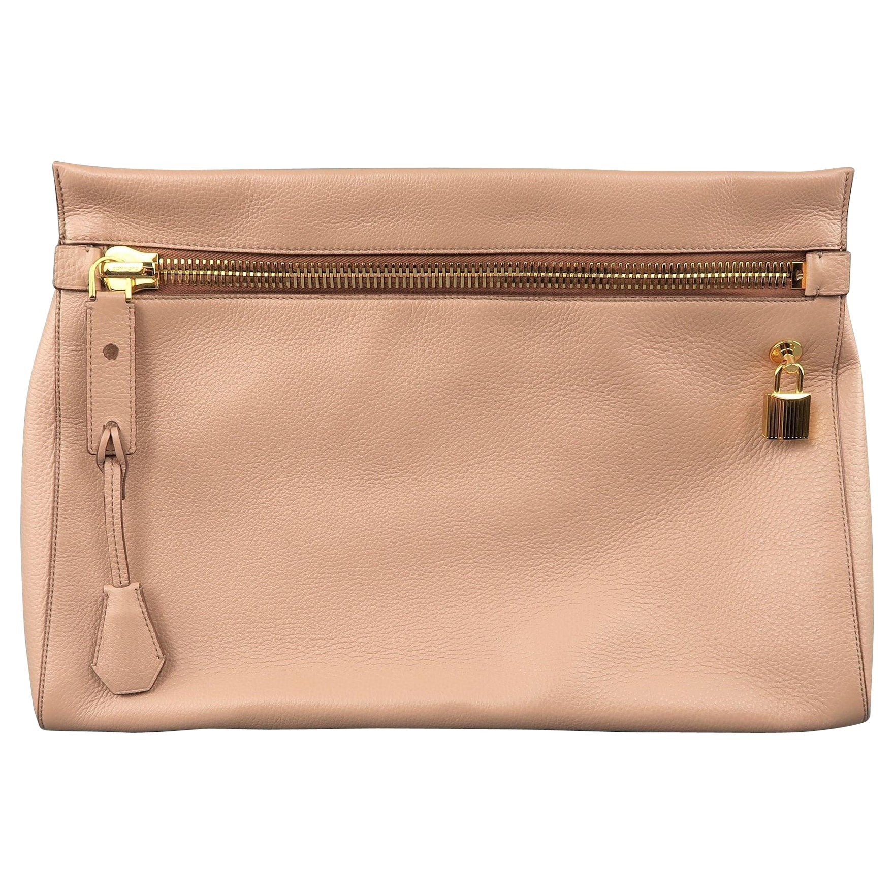TOM FORD Nude Cuir texturé Or Cadenas ALIX Embrayage Sac à main