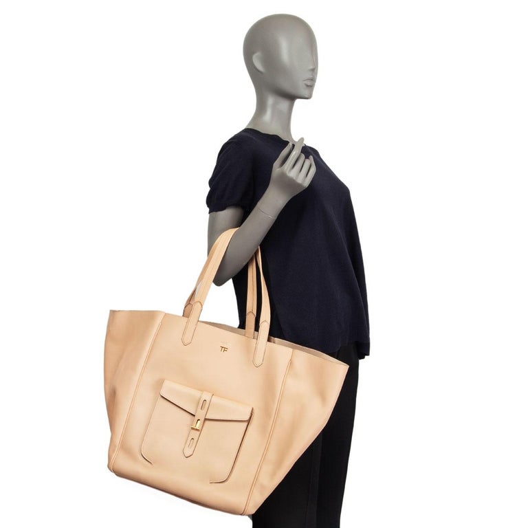 Tom Ford - T-Twist Taupe Grained Leather Medium Crossbody Bag