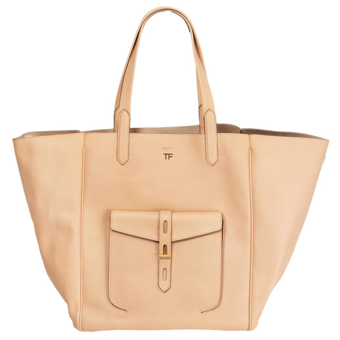 TOM FORD Oat nude pink HOLLYWOOD LEATHER T TWIST TOTE Bag