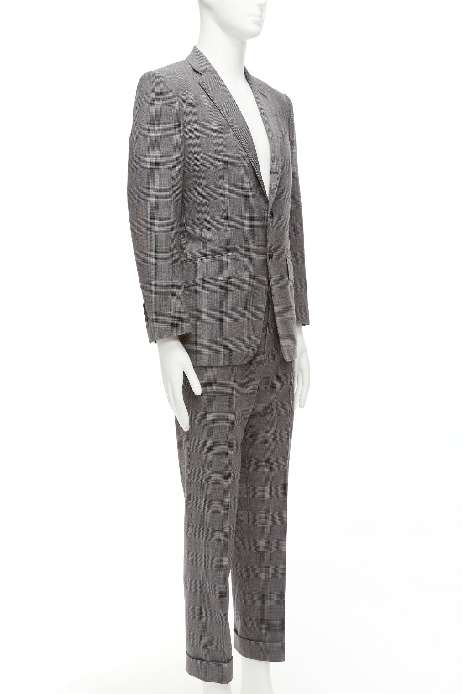 Men's TOM FORD O'Connor grey houndstooth wool blend blazer pants suit set IT46 S For Sale