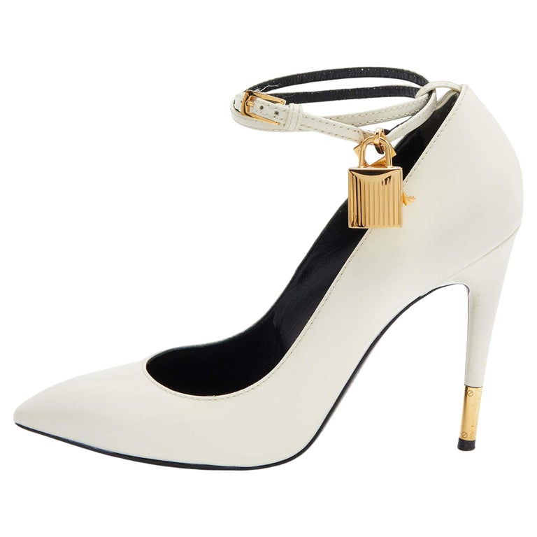 Tom Ford Off White Leather Padlock Ankle Strap Pointed Toe Pumps Size ...
