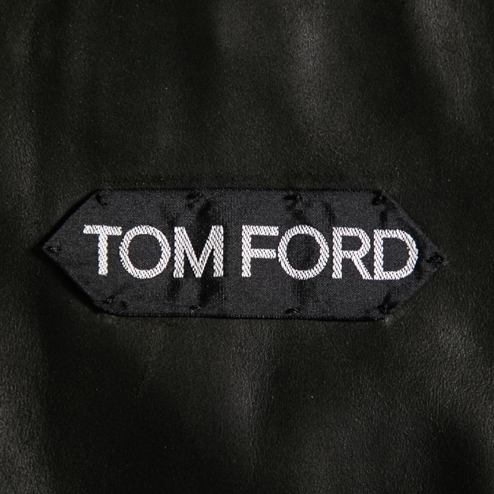 Women's Tom Ford Olive Green Leather Button Front Jacket XL For Sale