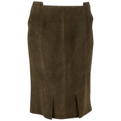 TOM FORD olive green suede leather PENCIL Skirt 44 L
