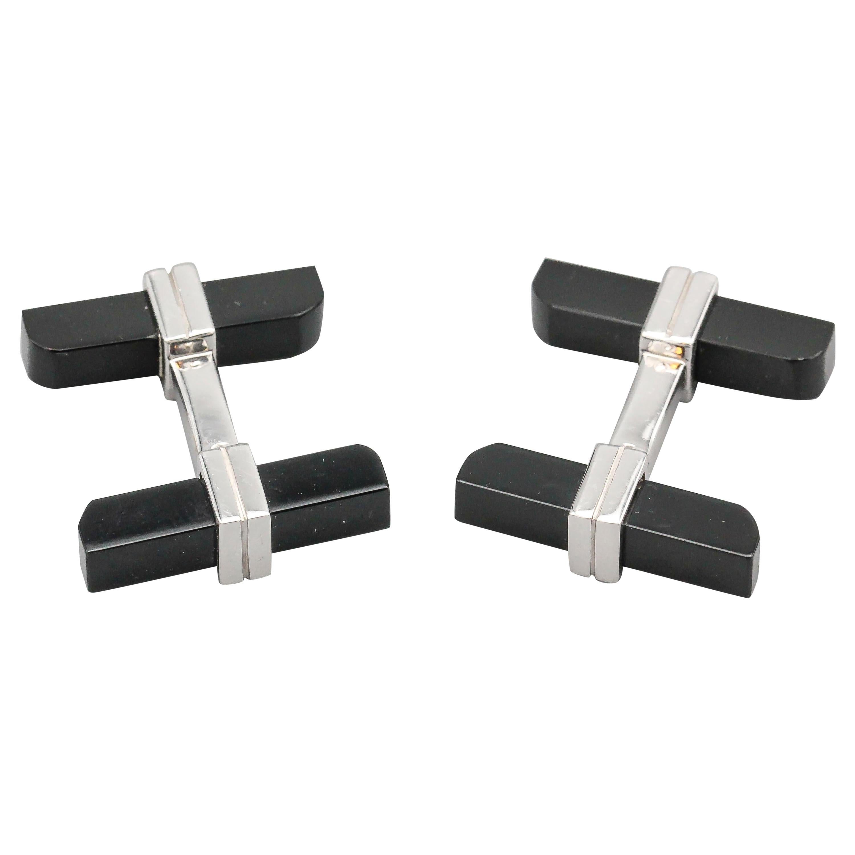 Tom Ford Onyx 18 Karat White Gold Bar Cufflinks