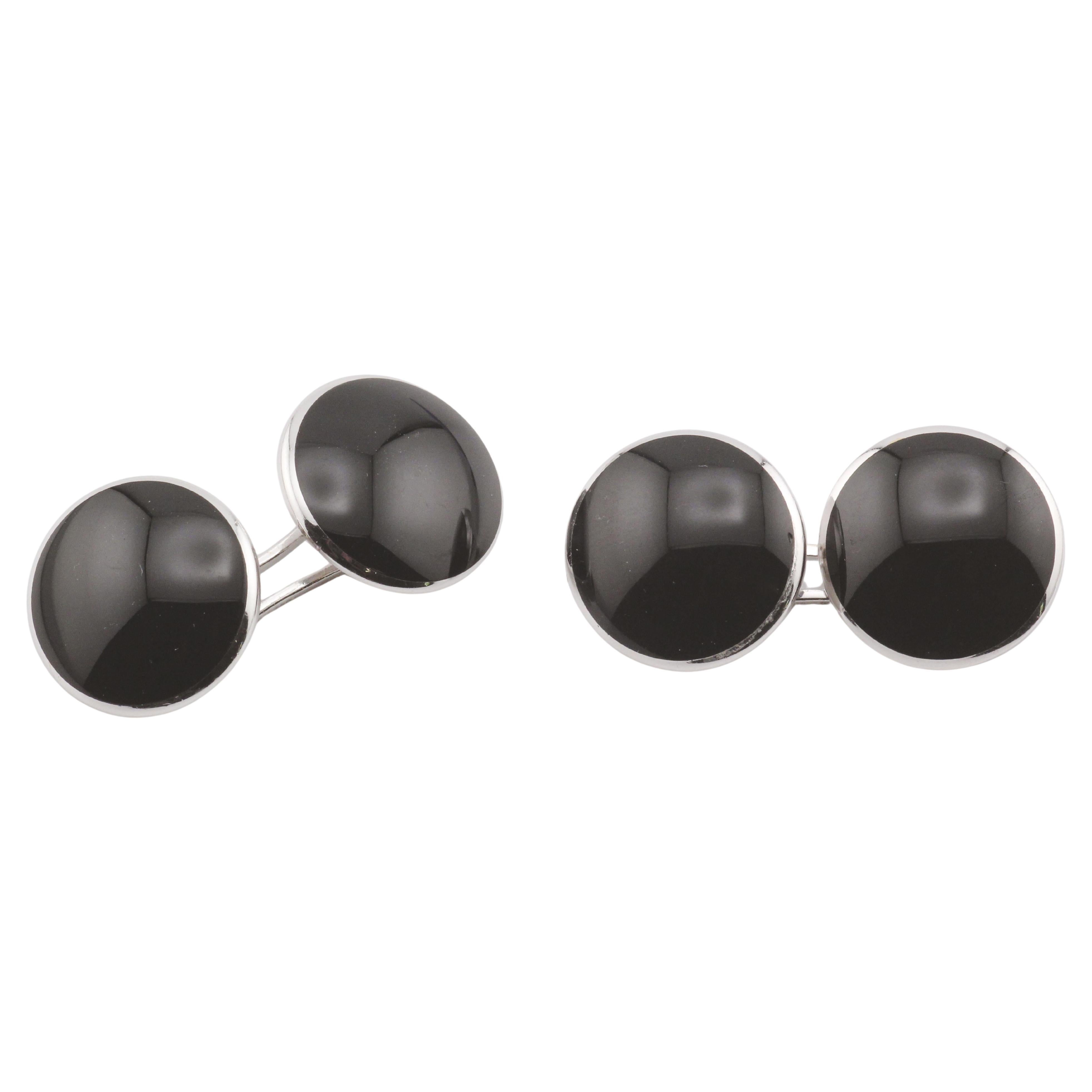 Tom Ford Onyx 18k White Gold Round Disc Cufflinks
