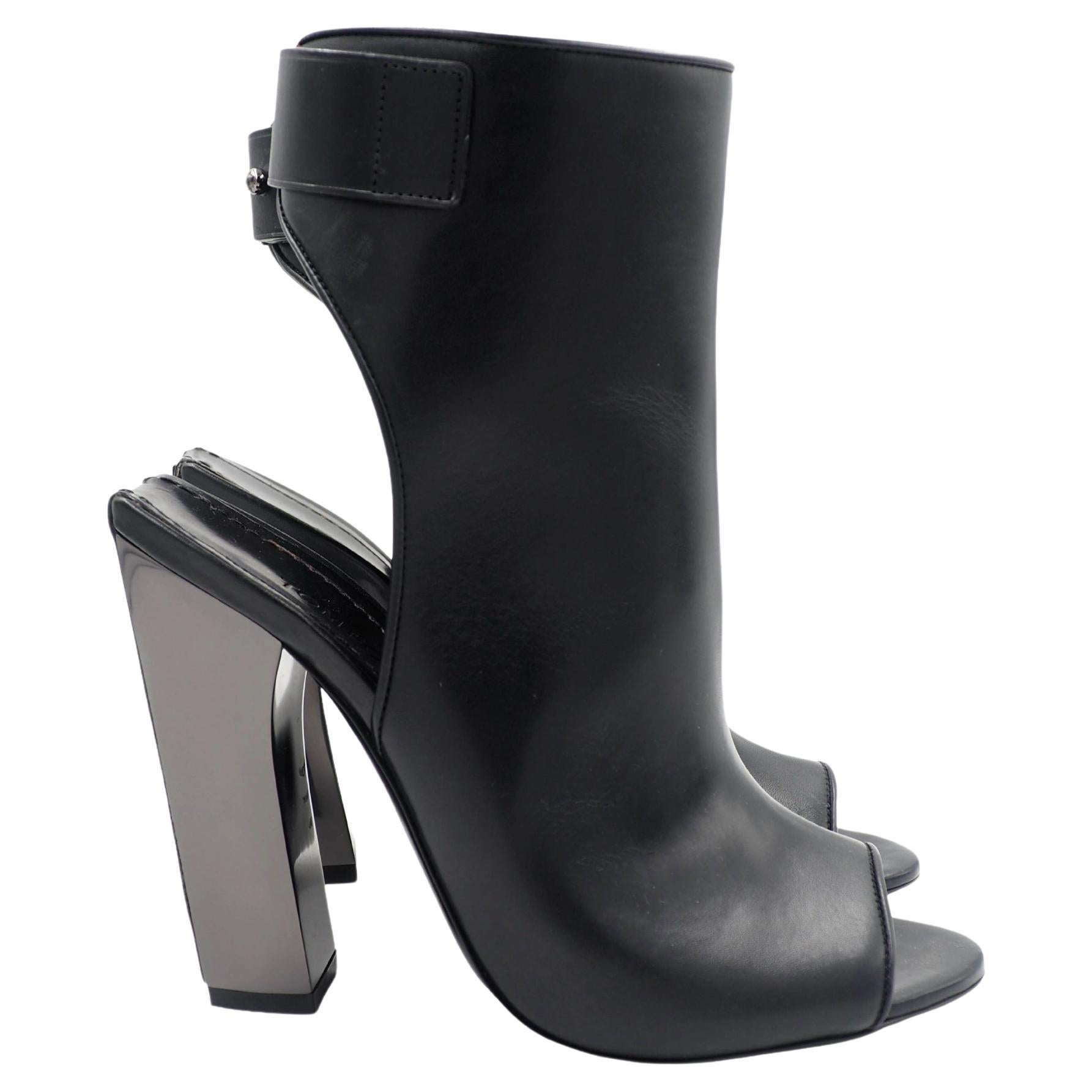 Tom Ford Open Toe Blk Leather Booties