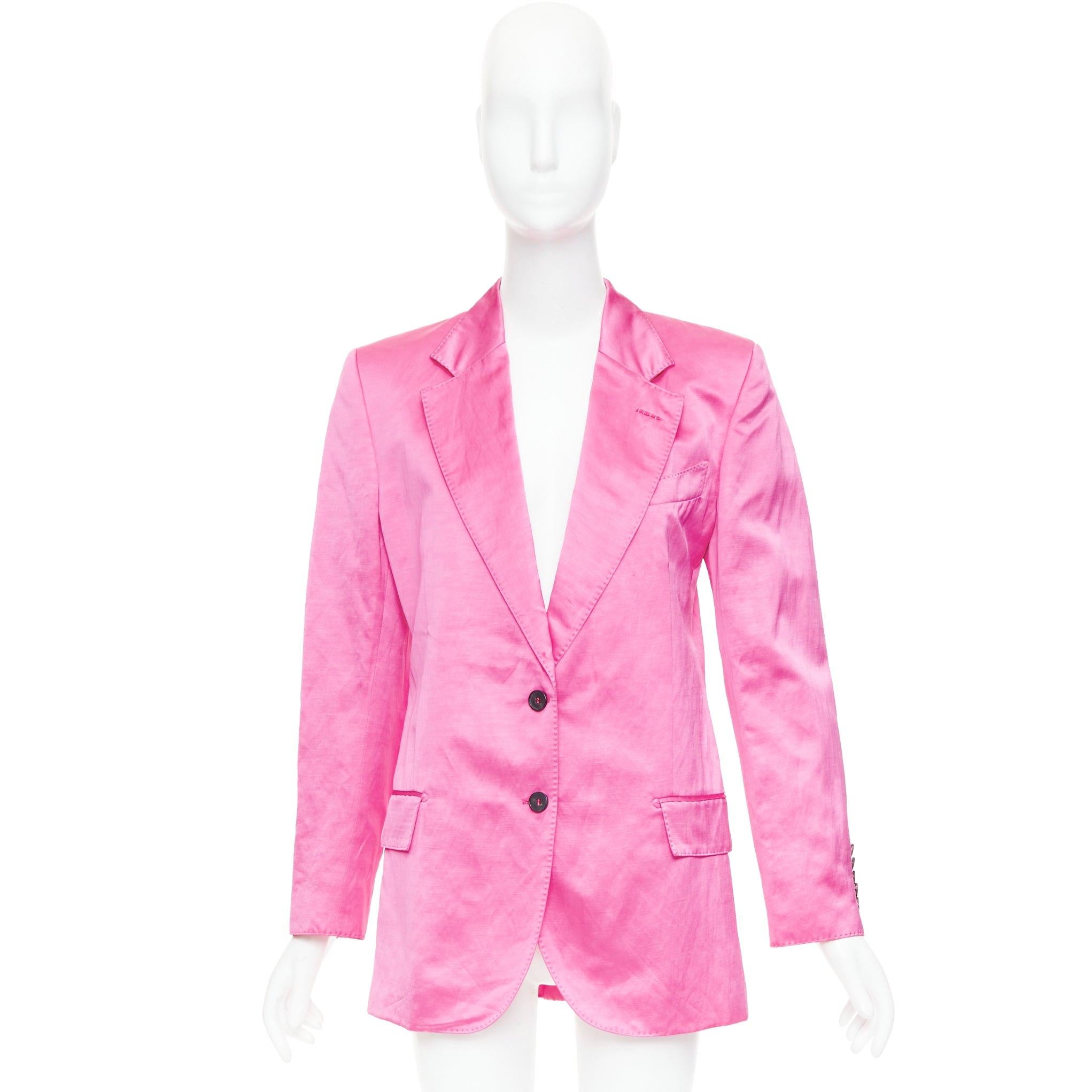 Tom Ford giacca blazer oversize in raso rosa orchidea con risvolto cucito a mano IT36 XXS in vendita 5