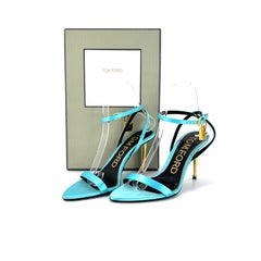 Tom Ford Padlock and Key Aqua Strappy Pointed Toe Heeled Sandals 38