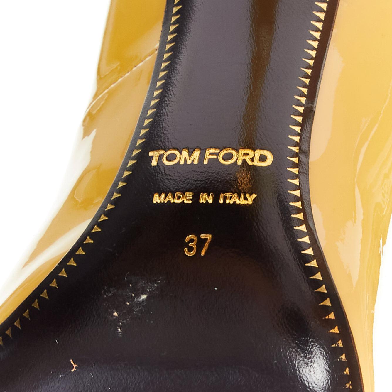 TOM FORD Padlock yellow patent leather gold key lock charm strappy sandals EU37 For Sale 6