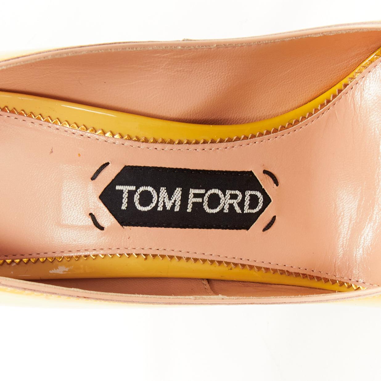 TOM FORD Padlock yellow patent leather gold key lock charm strappy sandals EU37 For Sale 5