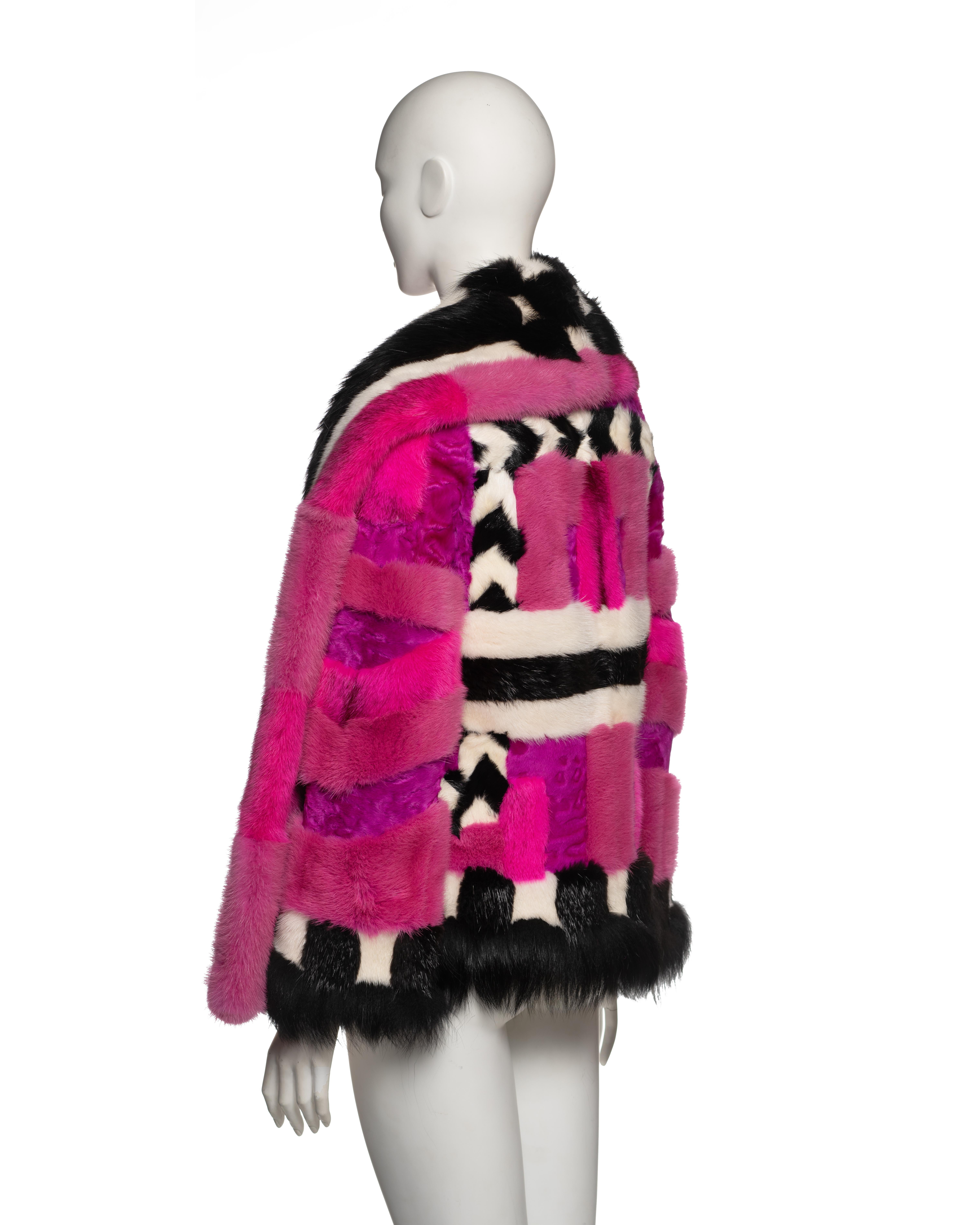 Tom Ford Patchwork Fur Jacket in Pink and Black, FW 2013 For Sale 6