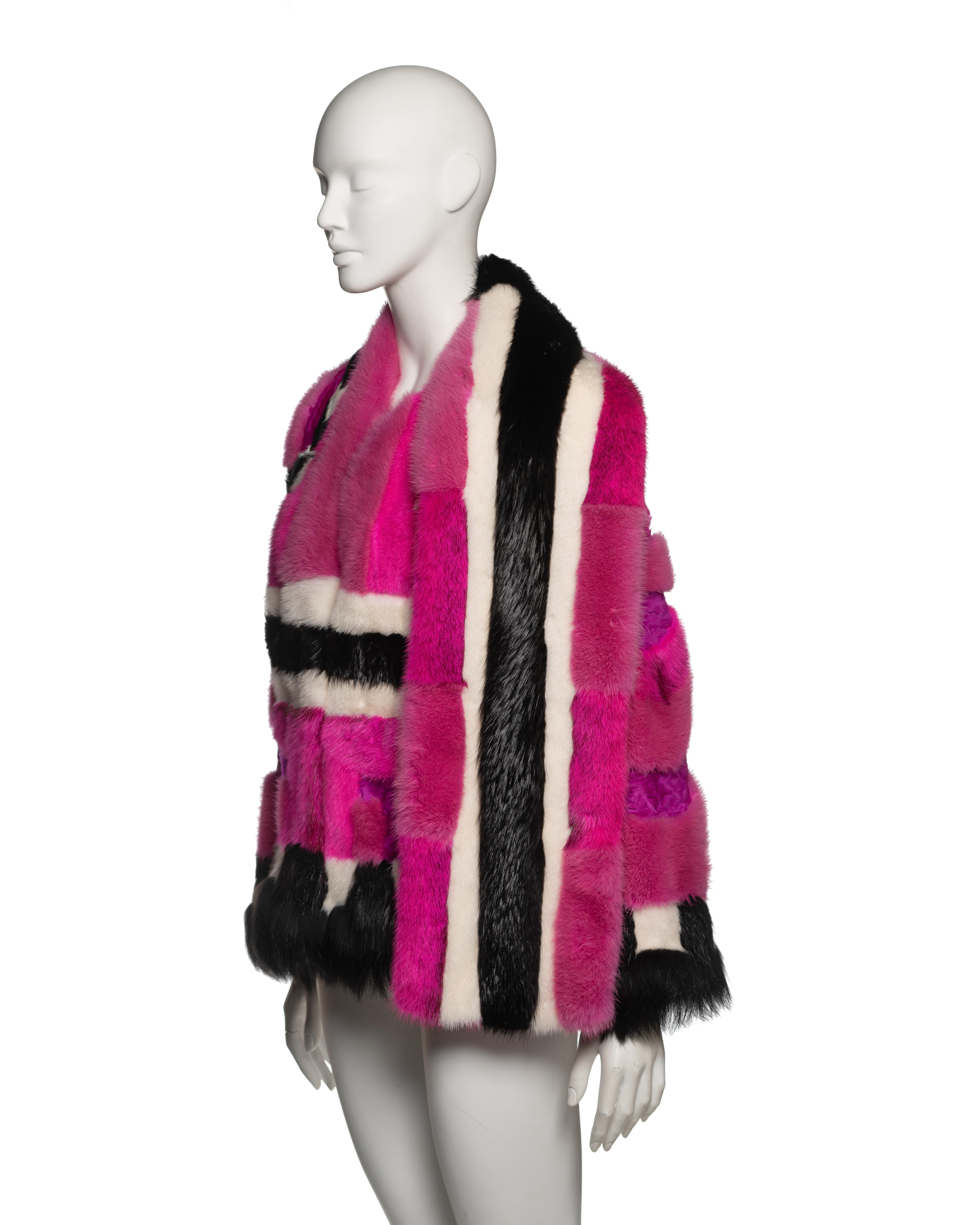 Tom Ford Patchwork Fur Jacket in Pink and Black, FW 2013 For Sale 7